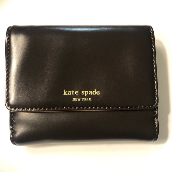 Authentic NWT KATE SPADE Black Leather Lisa Greenwich Avenue Trifold Wallet - Picture 1 of 11